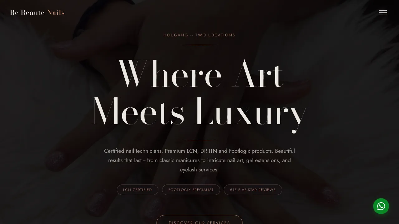 Be Beaute Nails website — luxury nail spa in Hougang with LCN treatments