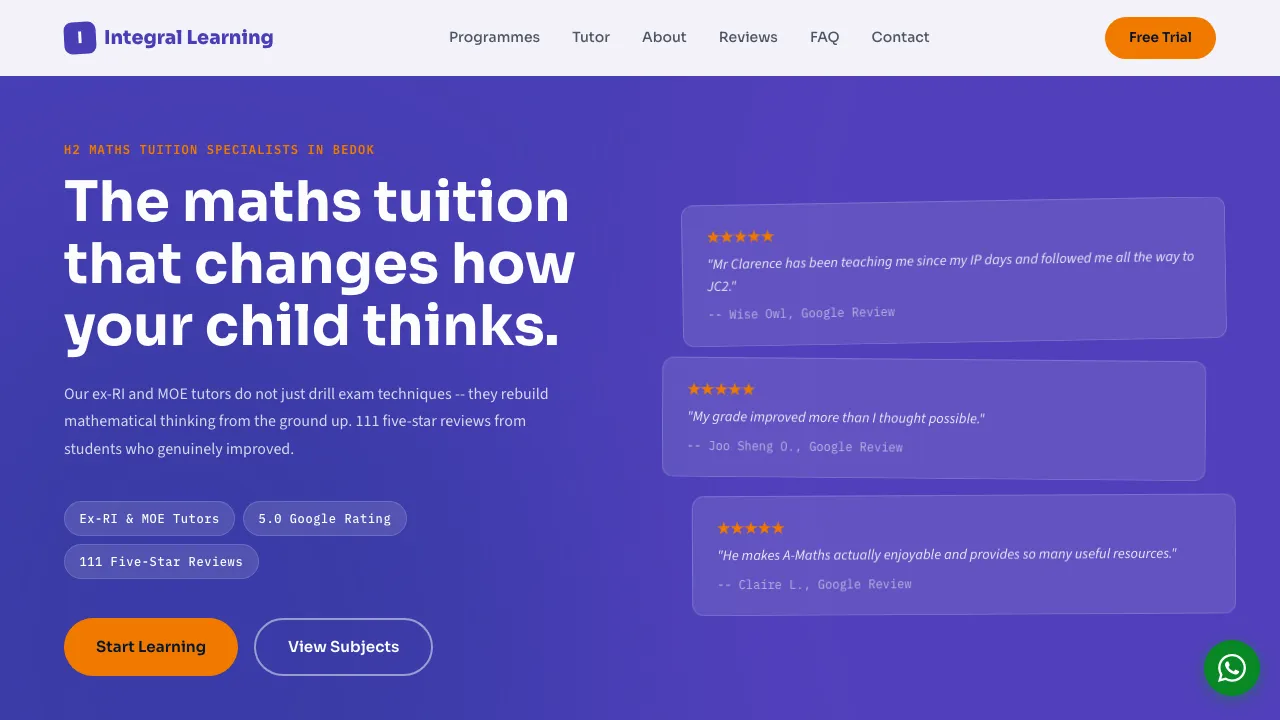 Integral Learning Academy website — H2 Maths tuition centre in Bedok